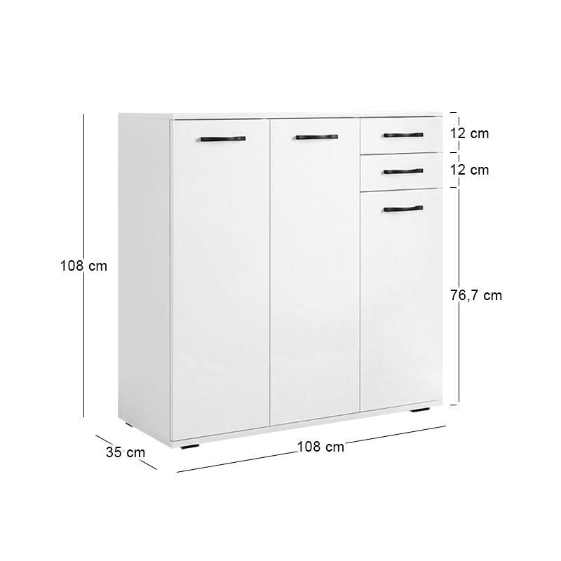 Infinity Megapap melamine shoe cabinet in white color 108x35x108cm.