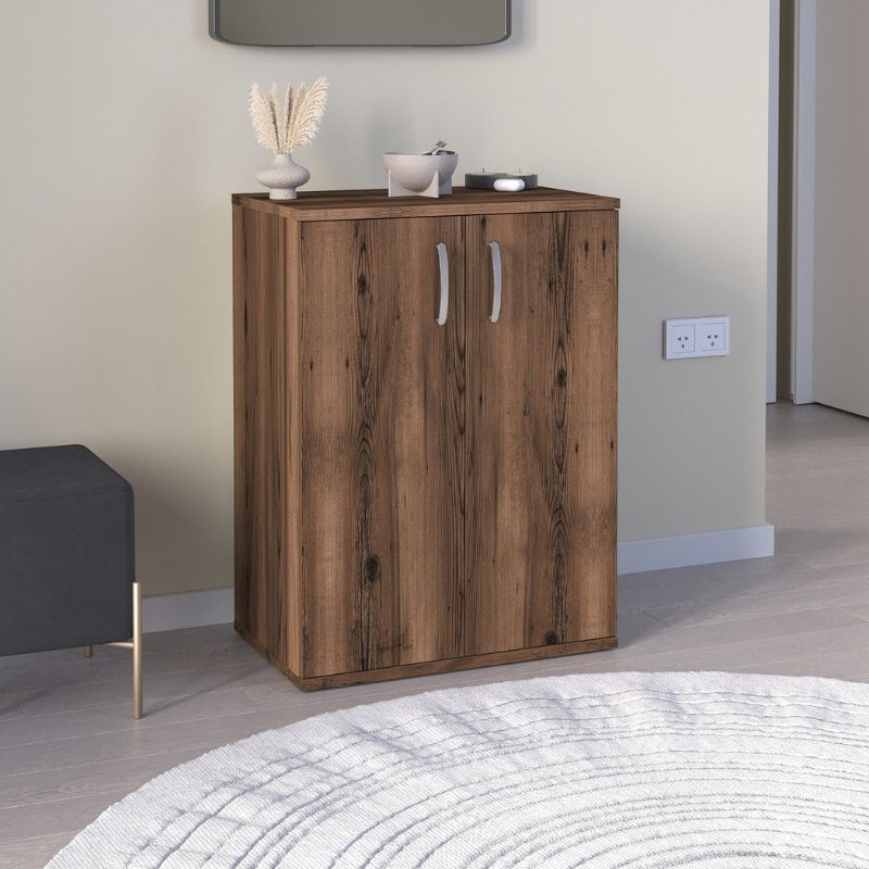 Manolo Megapap melamine shoe cabinet in smoked walnut color 60x38x81.4cm.