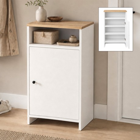 Tasla Megapap melamine shoe cabinet in white - sapphire oak color 50x35.3x86cm.