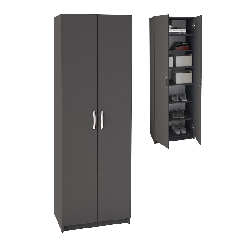 Renso Megapap melamine 2 doors wardrobe - shoe cabinet in anthracite color 59,8x37,8x178,5cm.