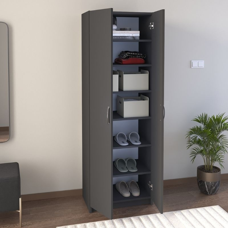 Renso Megapap melamine 2 doors wardrobe - shoe cabinet in anthracite color 59,8x37,8x178,5cm.