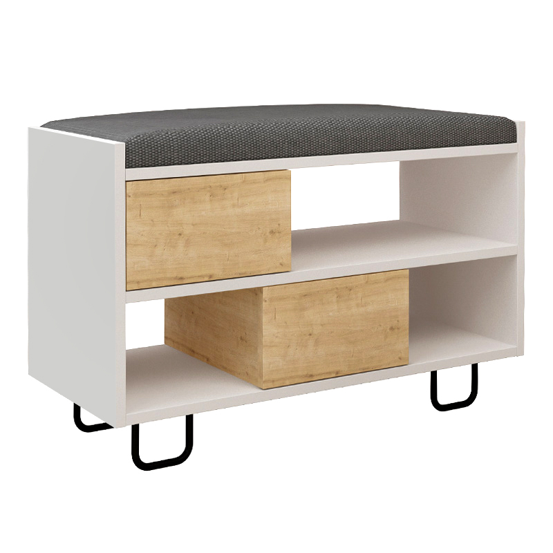 Troy Megapap melamine bench - shoe rack in white - oak color 83,5x35,5x53,5cm.