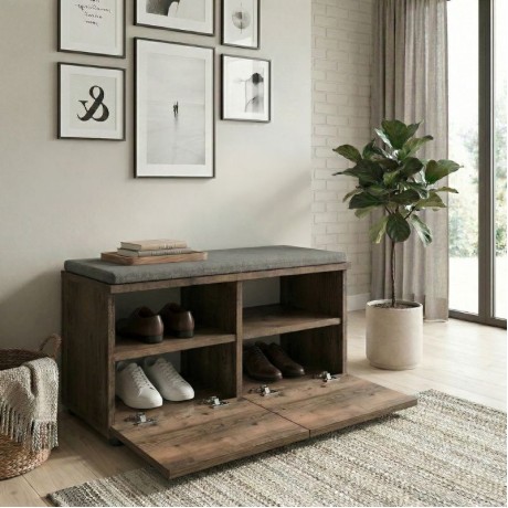 Twain Megapap melamine shoe rack of 8 pairs in smoked walnut color 80x35x42cm.