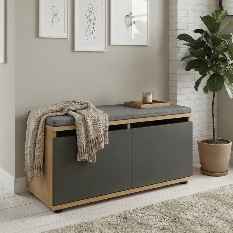 Παπουτσοθήκη μελαμίνης Twain Megapap 8 ζευγών χρώμα sapphire oak - ανθρακί 80x35x42εκ.