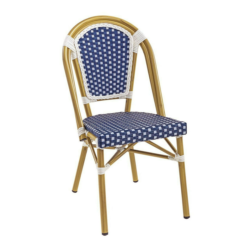 PARIS Καρέκλα Bistro, Αλουμίνιο Φυσικό, Wicker Άσπρο - Μπλε, Στοιβαζόμενη