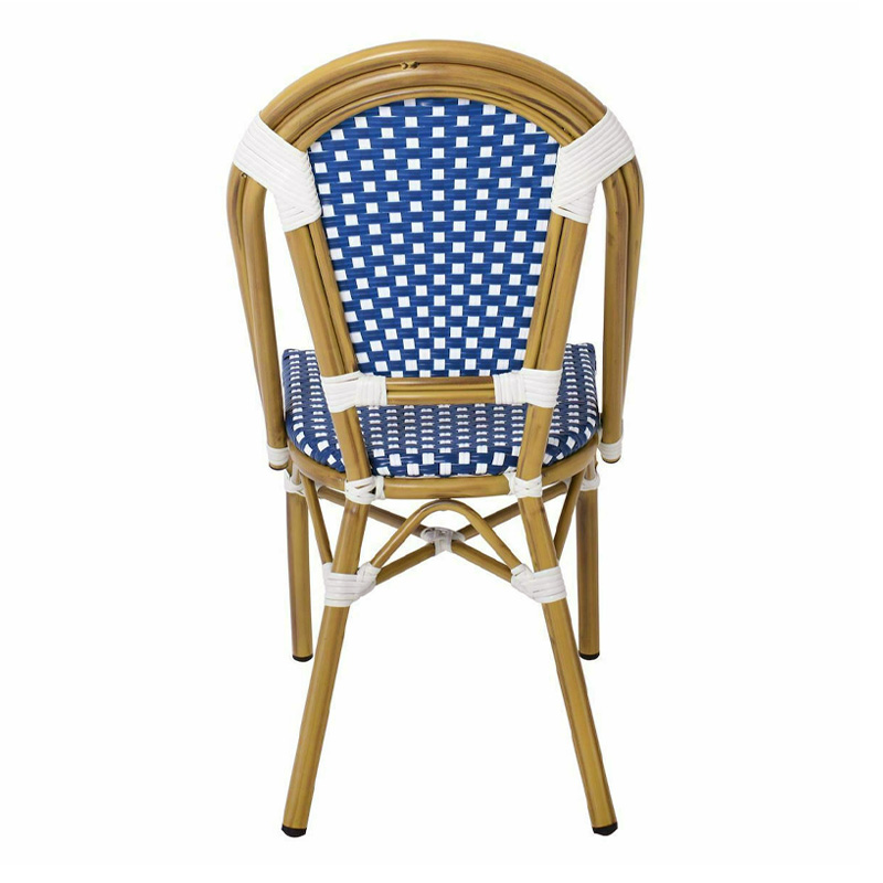 PARIS Καρέκλα Bistro, Αλουμίνιο Φυσικό, Wicker Άσπρο - Μπλε, Στοιβαζόμενη