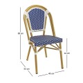 PARIS Καρέκλα Bistro, Αλουμίνιο Φυσικό, Wicker Άσπρο - Μπλε, Στοιβαζόμενη