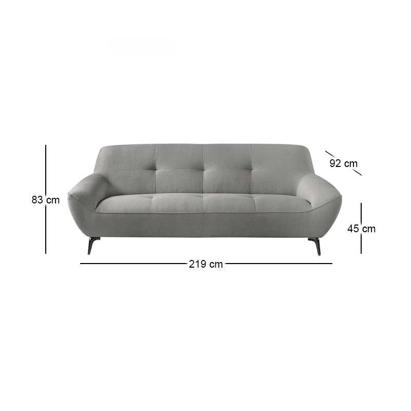 PEDRO 3-Seater Sofa Fabric Grey