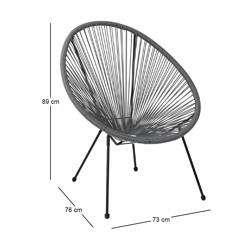 Πολυθρόνα ACAPULCO από rattan σε χρώμα γκρι 73x76x89εκ.