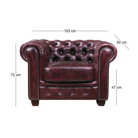 Πολυθρόνα Chesterfield Birmingham δερμάτινη χρώμα antique red 103x92x72εκ.
