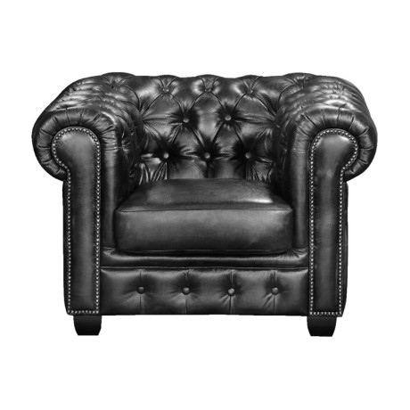 Πολυθρόνα Chesterfield Birmingham δερμάτινη χρώμα antique grey 103x92x72εκ.