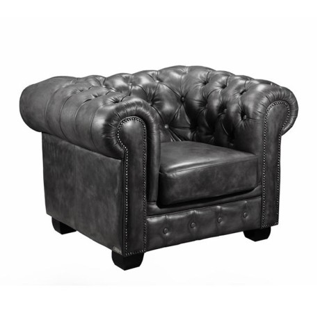 Πολυθρόνα Chesterfield Birmingham δερμάτινη χρώμα antique grey 103x92x72εκ.