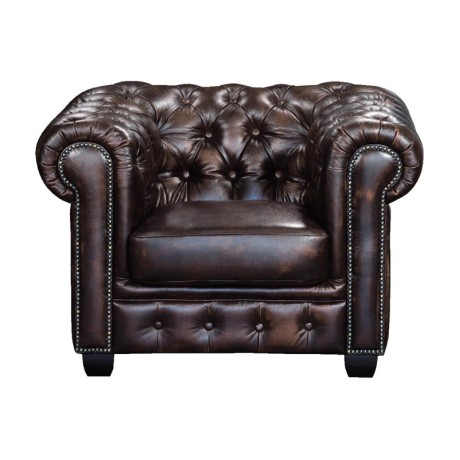 Πολυθρόνα Chesterfield Birmingham δερμάτινη χρώμα καφέ 103x92x72εκ.