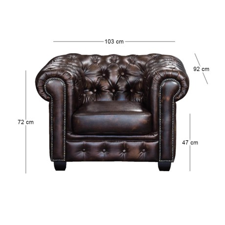 Πολυθρόνα Chesterfield Birmingham δερμάτινη χρώμα καφέ 103x92x72εκ.