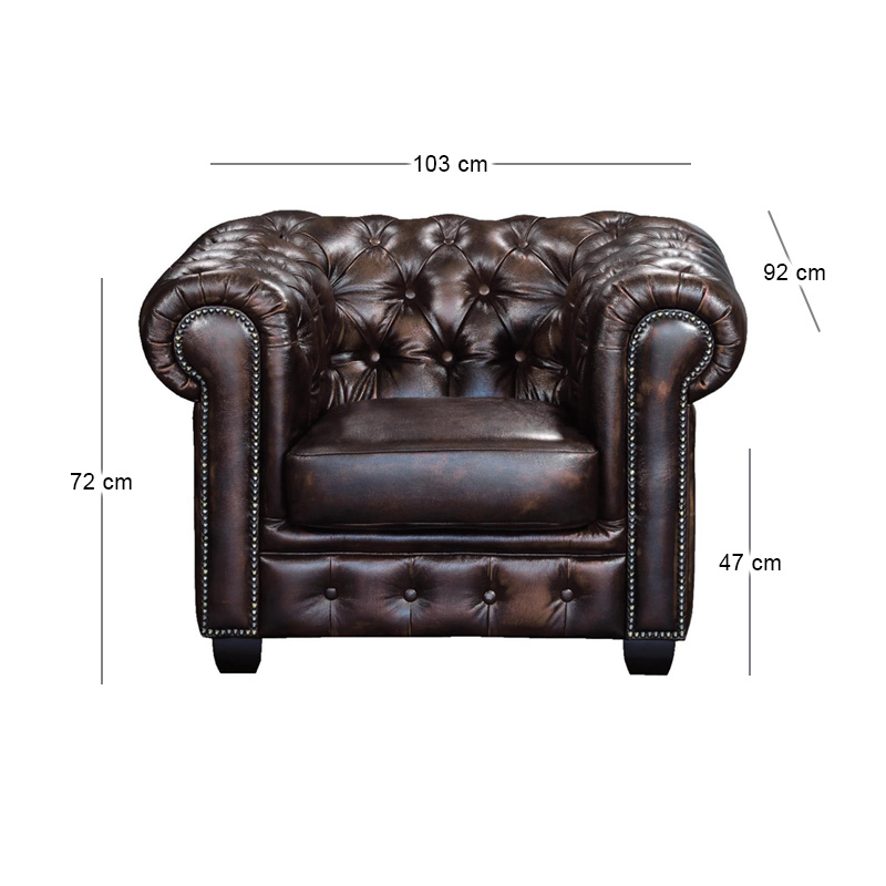 CHESTERFIELD-689 Lounge Armchair Leather Brown