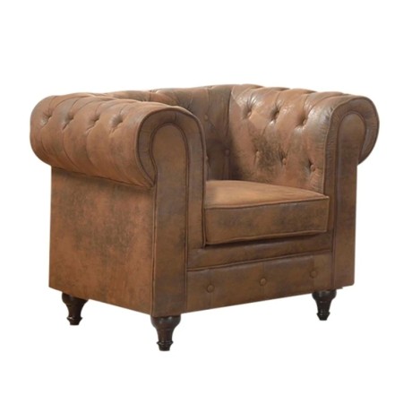 Πολυθρόνα Chesterfield York υφασμάτινη χρώμα καφέ camel 110x82x77εκ.