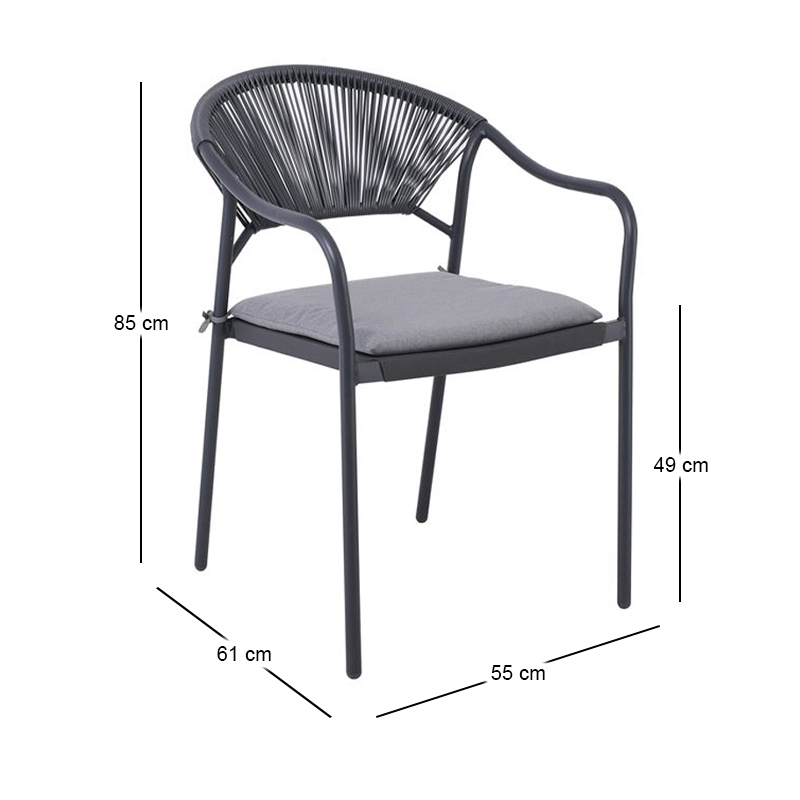 MOLLY Armchair Metal Anthracite/Wicker Grey/Cushion Grey