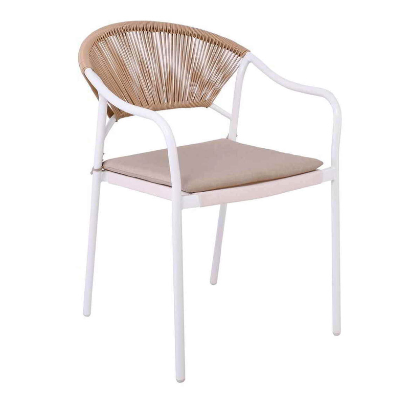 MOLLY Armchair Metal White/Wicker Natural/Cushion Ecru