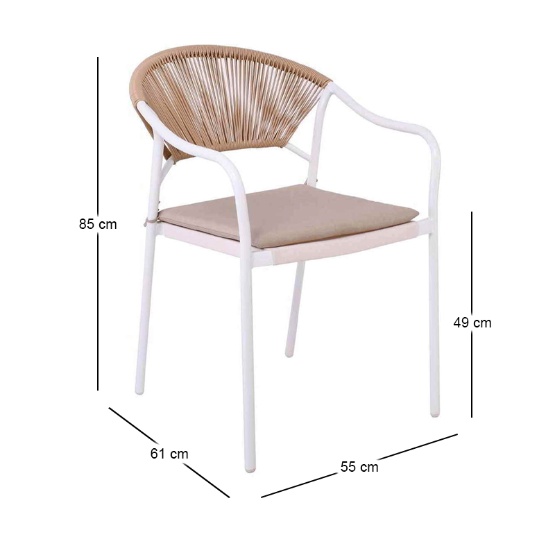 MOLLY Armchair Metal White/Wicker Natural/Cushion Ecru