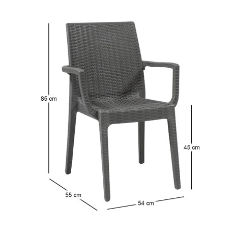 Πολυθρόνα κήπου πολυπροπυλενίου rattan look Dafne στοιβαζόμενη UV προστασία χρώμα ανθρακί 54x55x85εκ.