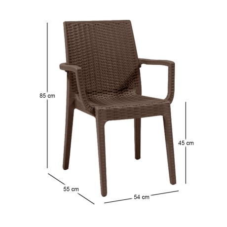 Πολυθρόνα κήπου πολυπροπυλενίου rattan look Dafne στοιβαζόμενη UV προστασία χρώμα καφέ 54x55x85εκ.