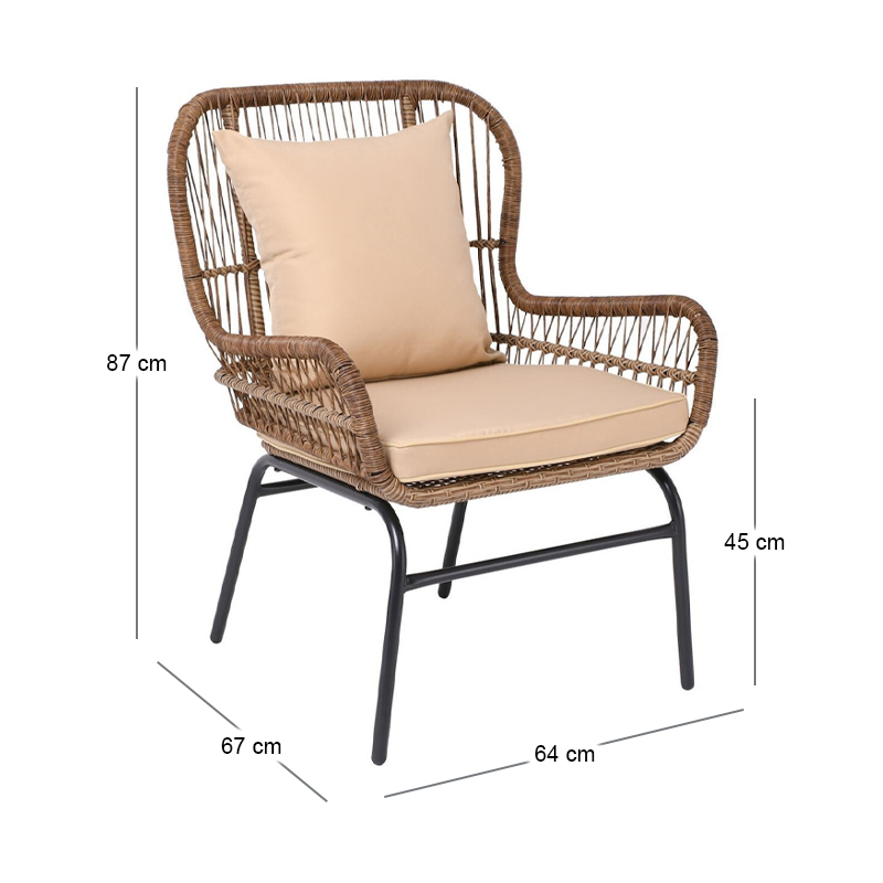 SALSA MAX Armchair Steel Black/Wicker Natural, Cushions Beige