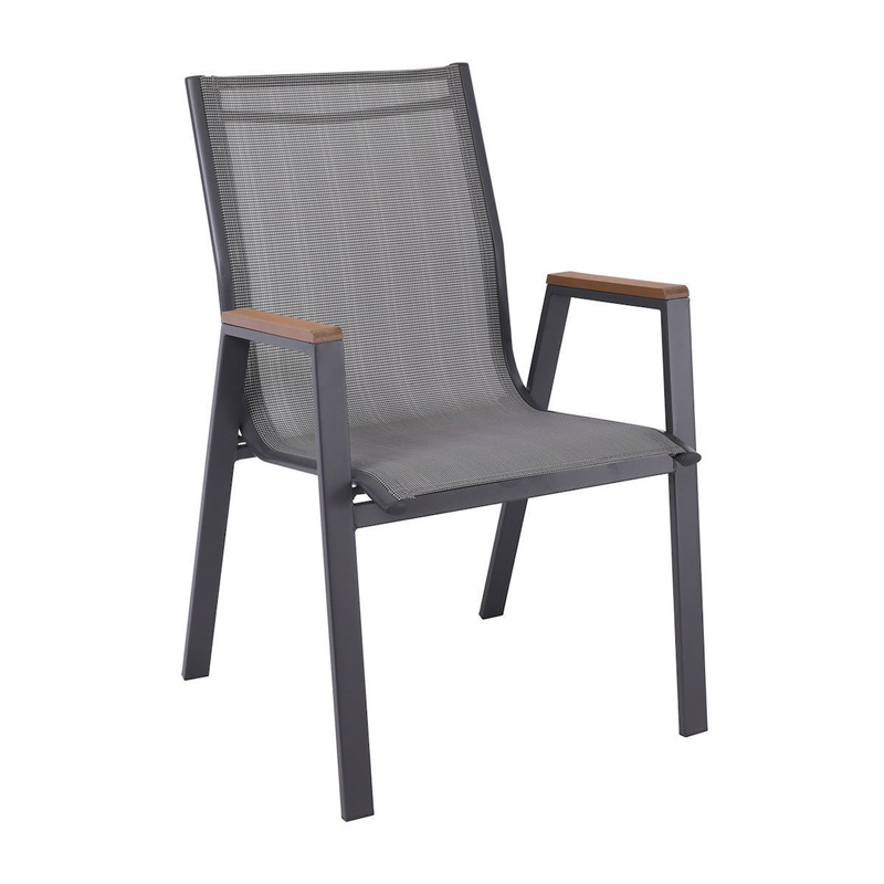 VIRNA Armchair Metal Dark Grey/Textilene Grey/Polywood Natural