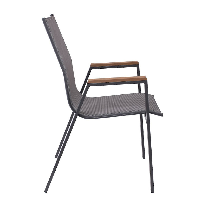 VIRNA Armchair Metal Dark Grey/Textilene Grey/Polywood Natural
