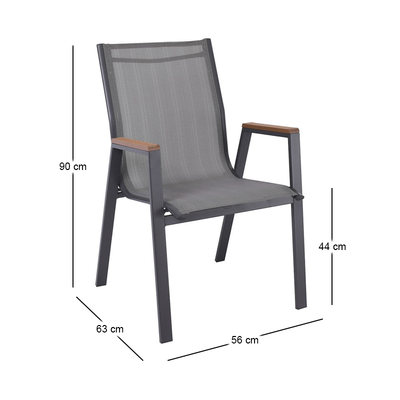 VIRNA Armchair Metal Dark Grey/Textilene Grey/Polywood Natural