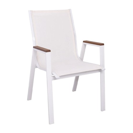 VIRNA Armchair Metal White/Textilene White/Polywood Natural