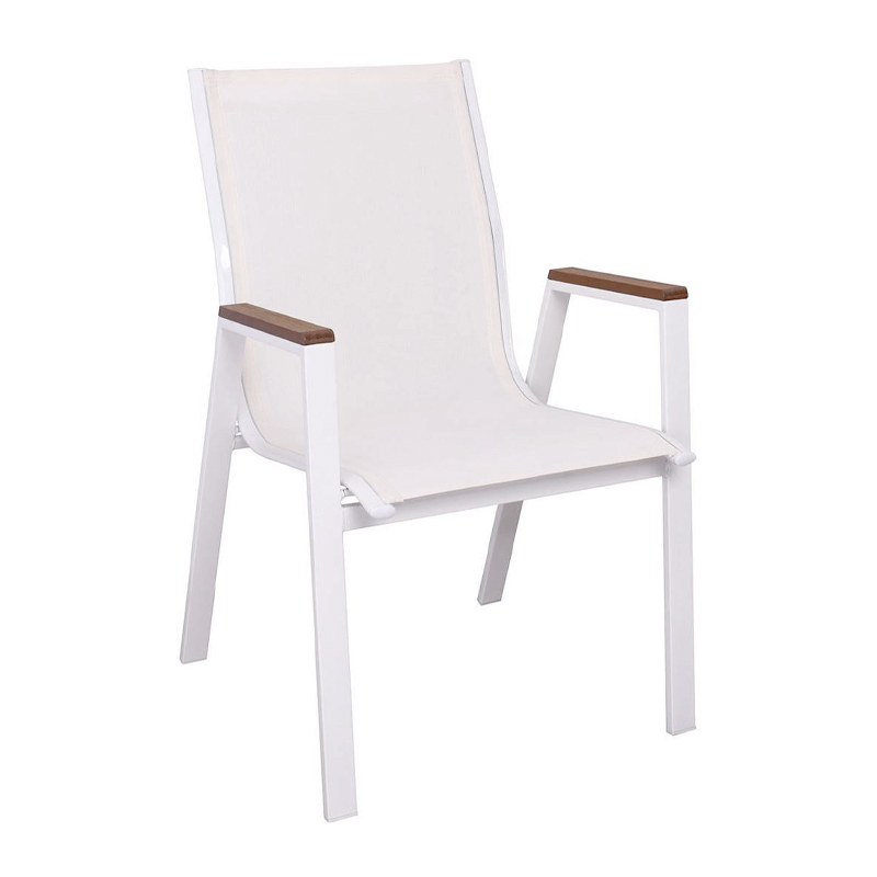 VIRNA Armchair Metal White/Textilene White/Polywood Natural