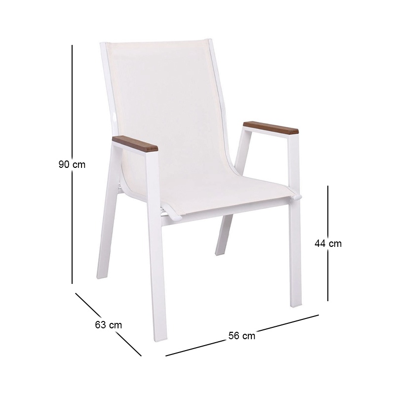 VIRNA Armchair Metal White/Textilene White/Polywood Natural