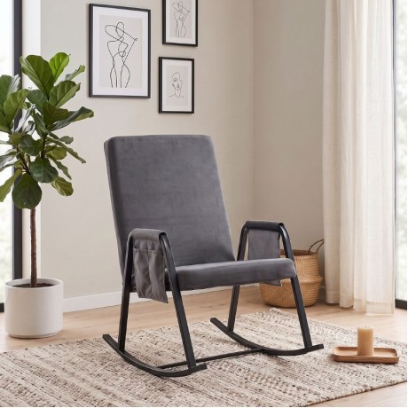 Oden Megapap fabric rocking chair in grey color 60x85x110cm.