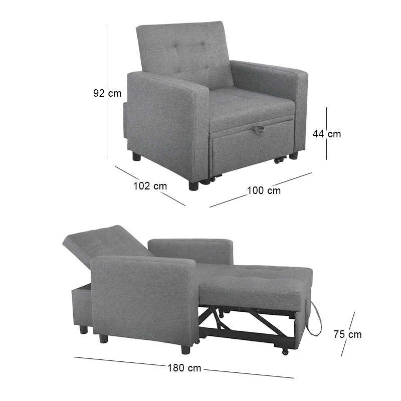 IMOLA Armchair-Bed Light Grey Fabric
