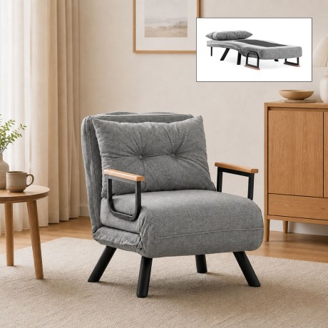 Sando Megapap fabric one seater chair - bed in light grey color 60x78x78cm.