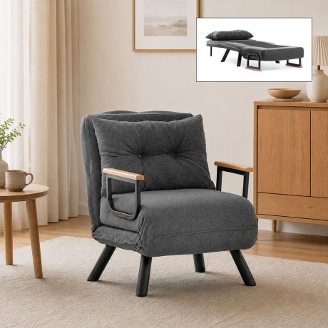 Sando Megapap fabric one seater chair - bed in dark grey color 60x78x78cm.