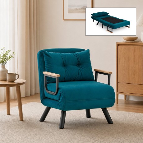 Sando Megapap fabric one seater chair - bed in petrol green color 60x78x78cm.