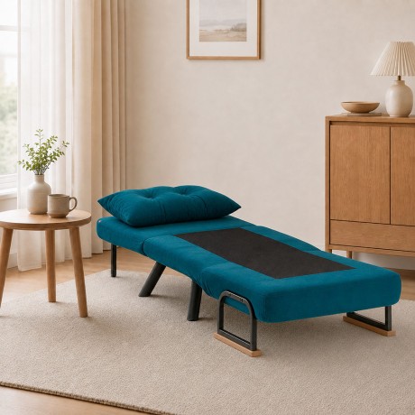 Sando Megapap fabric one seater chair - bed in petrol green color 60x78x78cm.