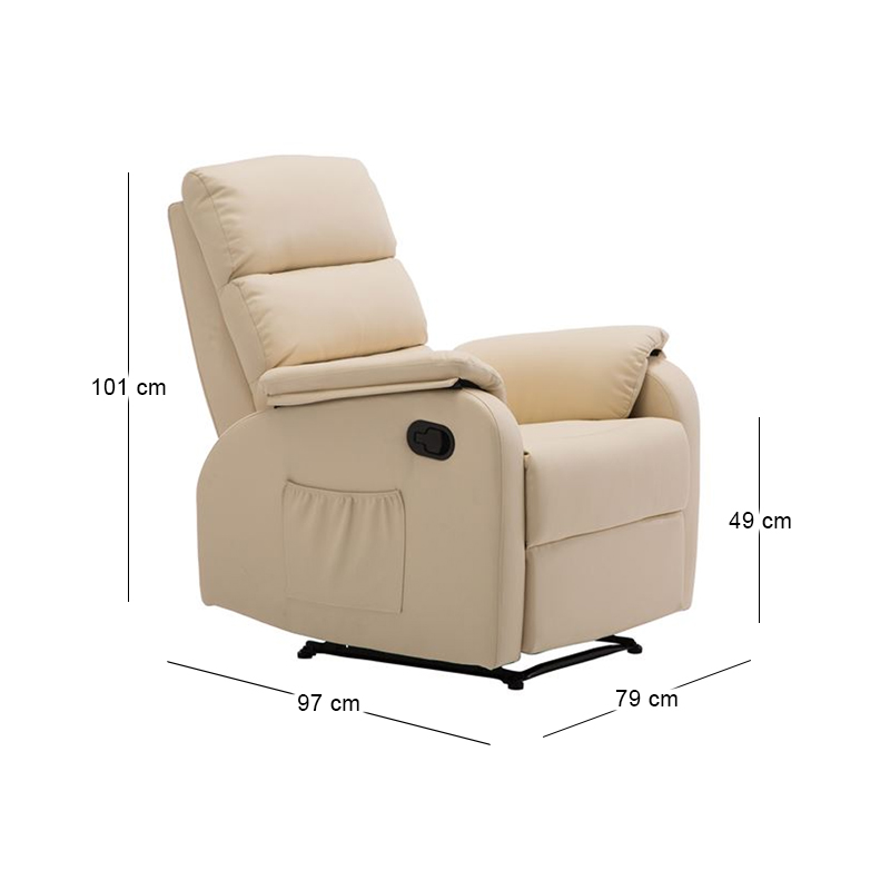 Πολυθρόνα MASSAGE COMFORT RELAX με υποπόδιο και τεχνόδερμα Pu σε χρώμα μπεζ 79x97x101εκ.