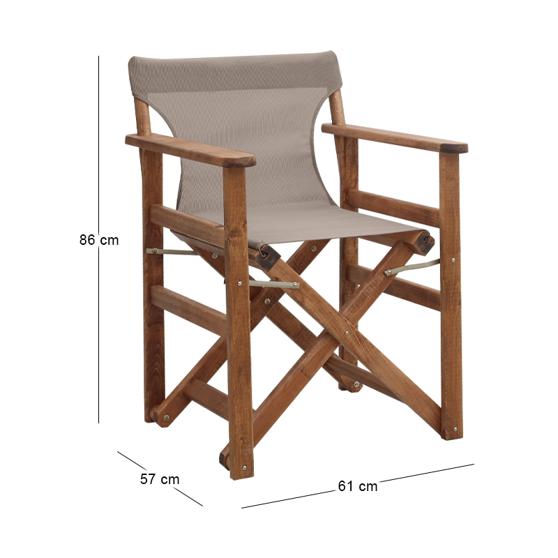 Queen Megapap folding director's armchair by beech in walnut with mocha cloth 61x57x86cm.