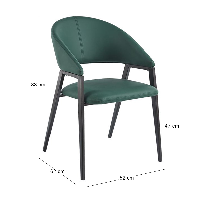 DELI Πολυθρόνα Μέταλλο Βαφή Μαύρο, Pu Forest Green 52x62x83cm