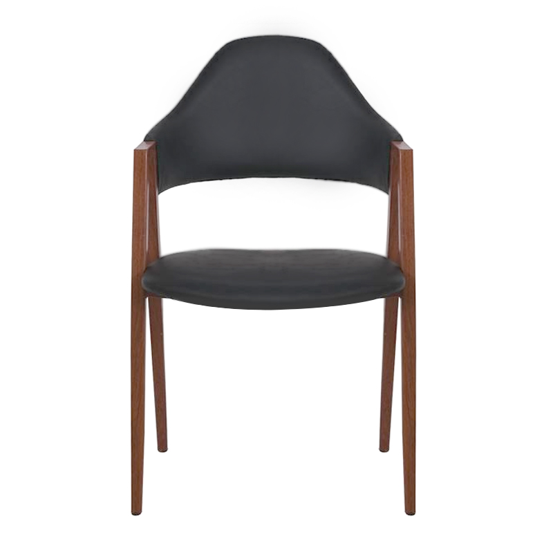 DELTA Walnut Metal Armchair, Black Pu