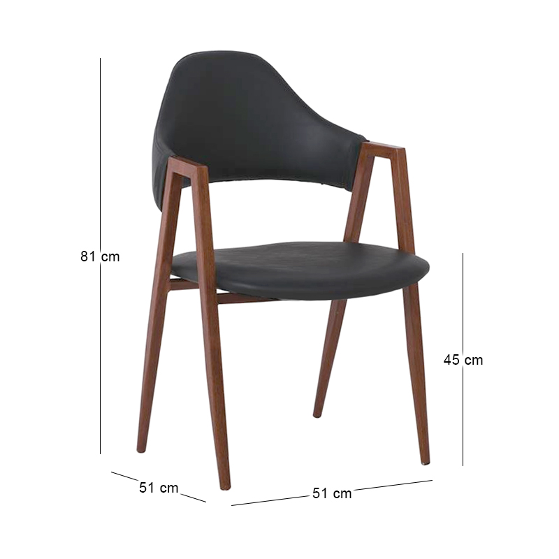 DELTA Walnut Metal Armchair, Black Pu
