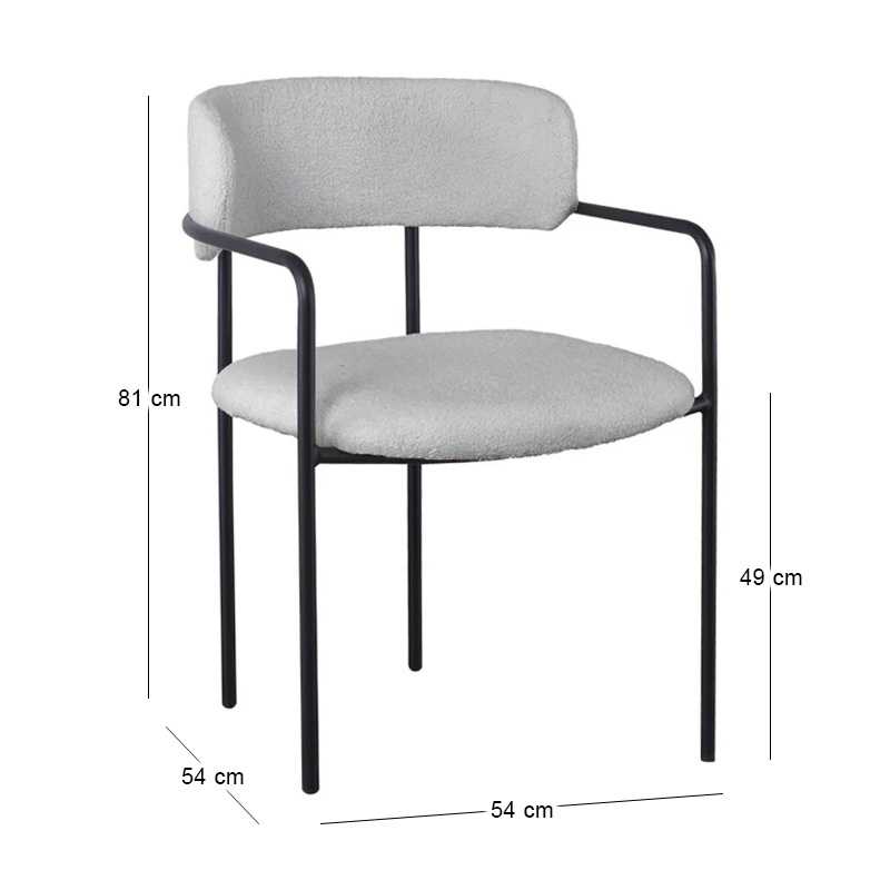 GILLAN Armchair Metal Black/Teddy Fabric Grey