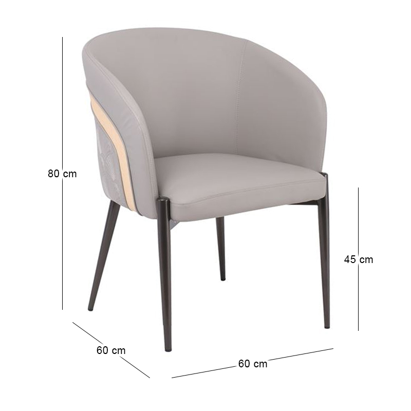 LENA Armchair Metal Black Paint/Pu Light Grey