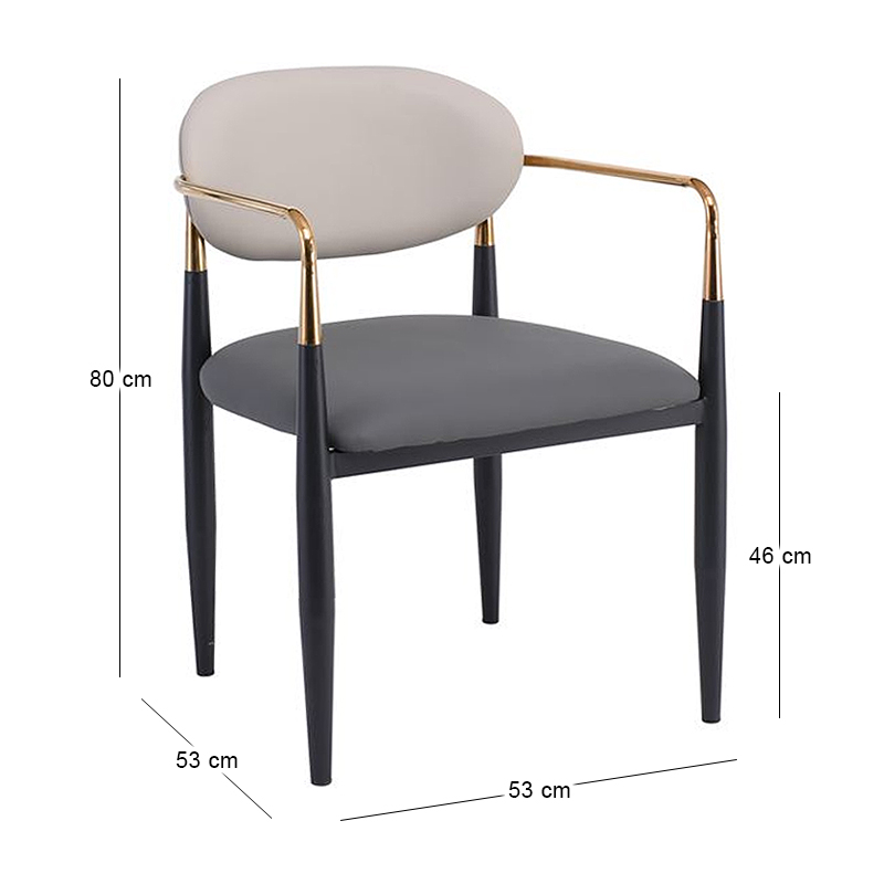 OLIVE Armchair Metal Black-Gold/Pu Light Grey-Dark Grey
