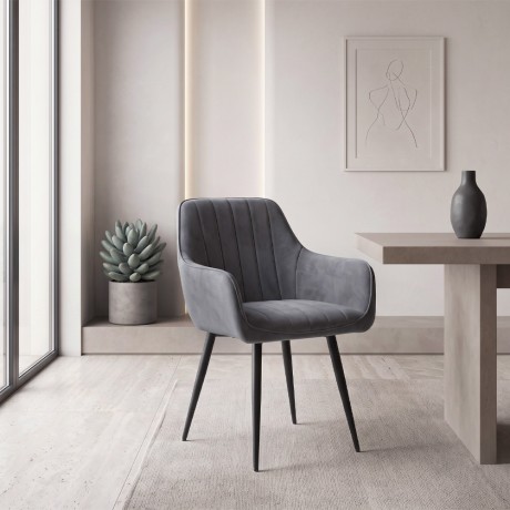 Piero Megapap velvet dining armchair in anthracite color with black metal leg 57x60x85.5cm.