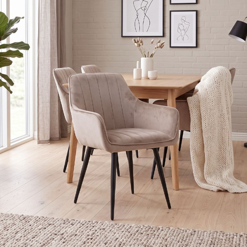 Piero Megapap velvet dining armchair in beige color with black metal leg 57x60x85.5cm.