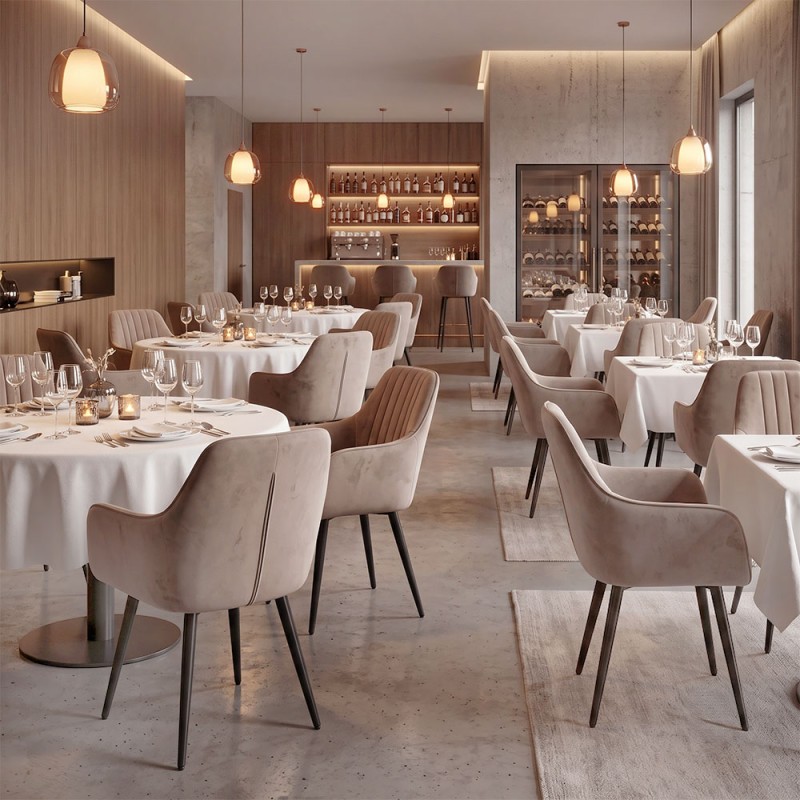 Piero Megapap velvet dining armchair in beige color with black metal leg 57x60x85.5cm.