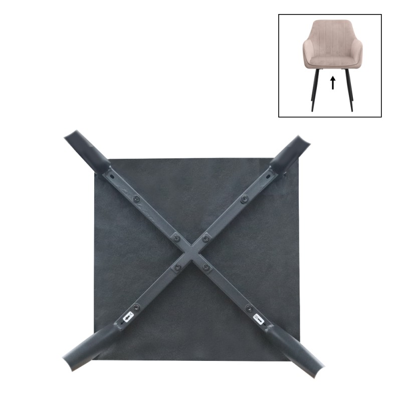 Piero Megapap velvet dining armchair in beige color with black metal leg 57x60x85.5cm.